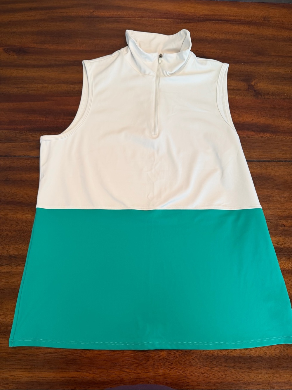 Sincerely Jules Sleeveless White & green Zip Mock Neck Top